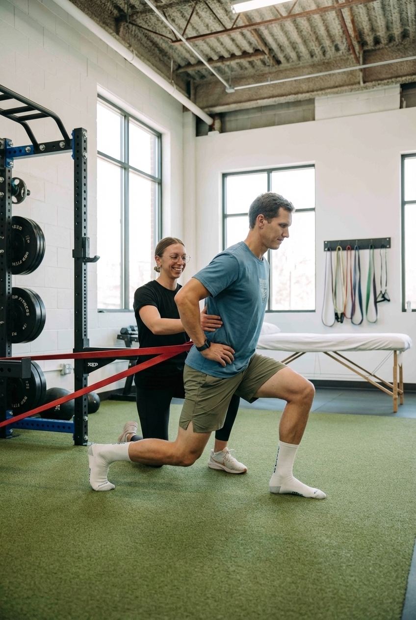Patient working with a provider at a performance physical therapy clinic in Northbrook
